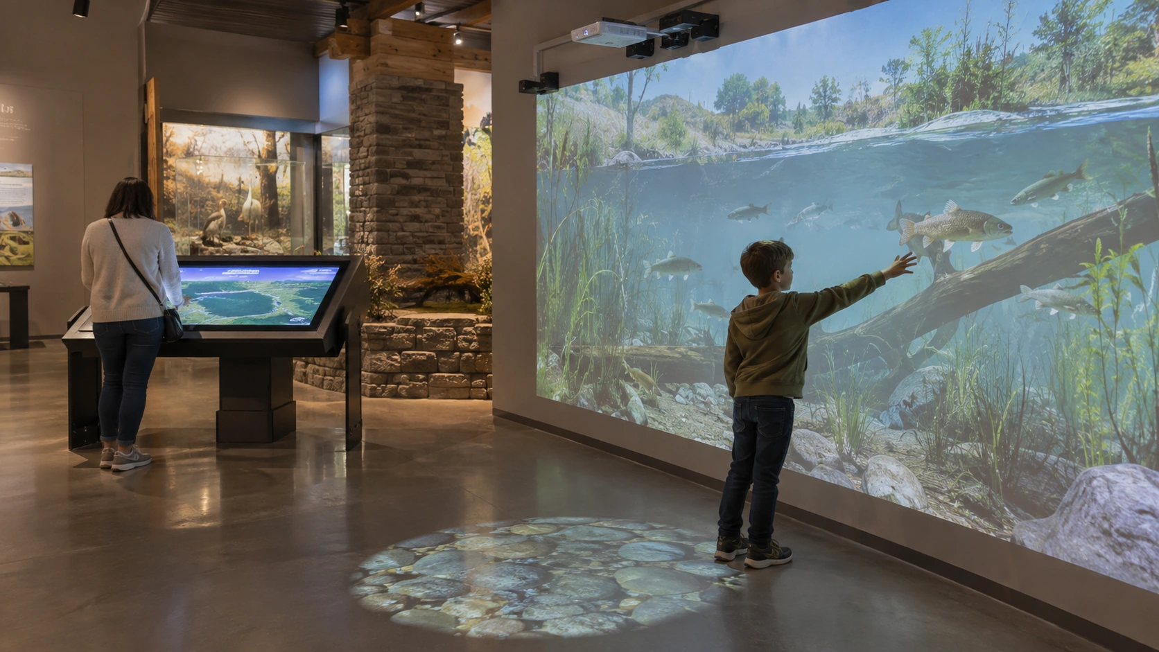 AI concept illustration — Digital & Multimedia Interactives in a modern children's museum or science center