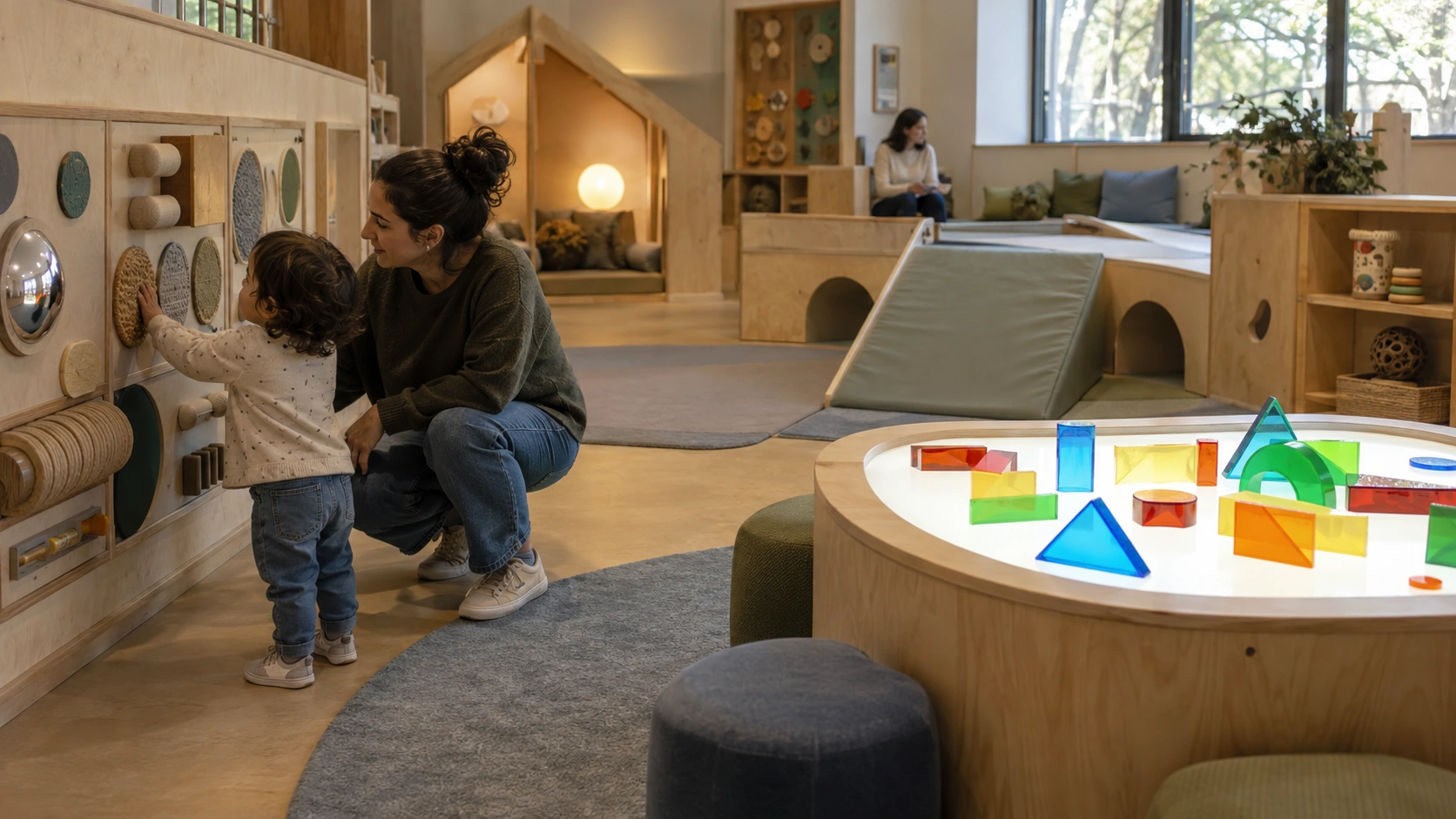 AI concept illustration — Early Childhood & Sensory Learning in a modern children's museum or science center