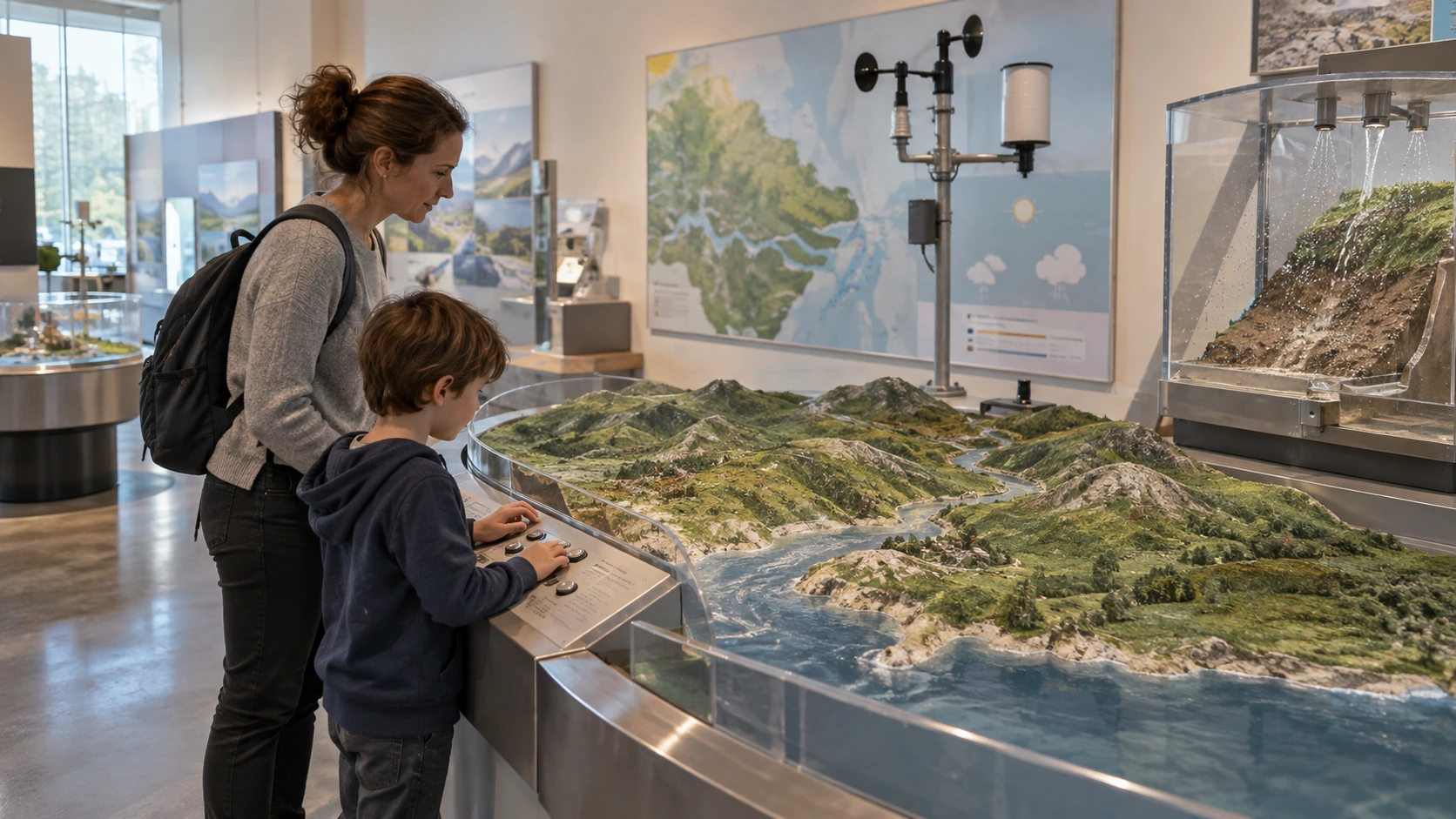 AI concept illustration — Earth, Environment & Climate in a modern children's museum or science center